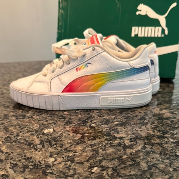 Puma call star rainbow White and Rainbow Sneakers with Platform Sole EUC 8.5 - Picture 6 of 14